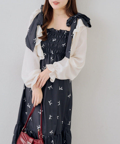 抽褶長款連衣裙