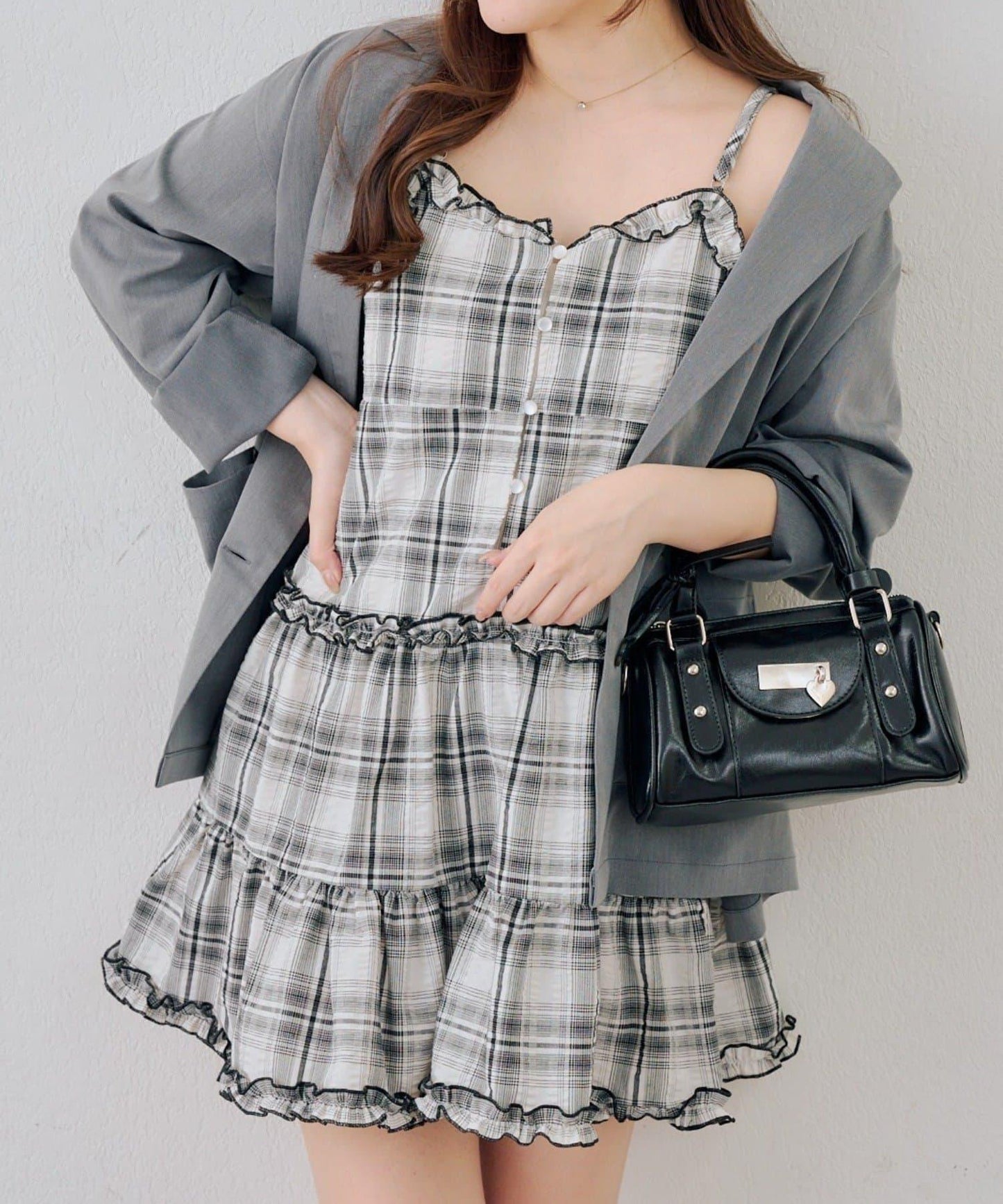 時尚層次感吊帶層疊連衣裙