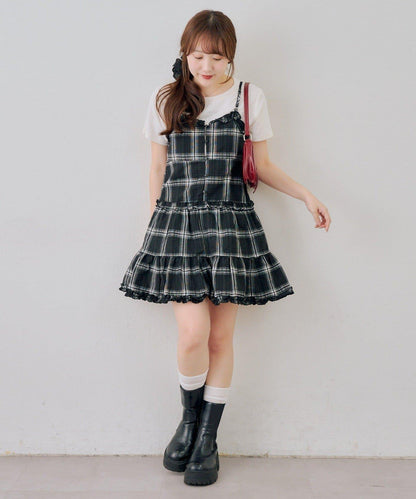 時尚層次感吊帶層疊連衣裙