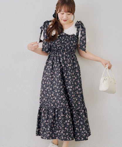 抽褶長款連衣裙