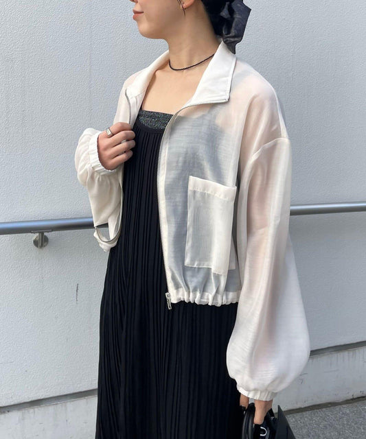 薄透 短款 立領 聚酯輕紗 夾克