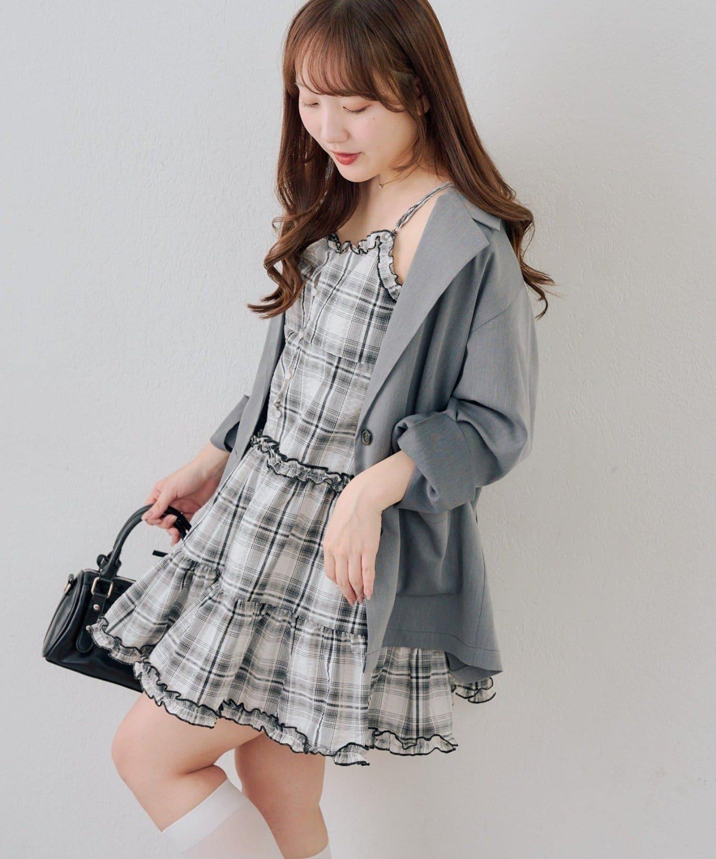 時尚層次感吊帶層疊連衣裙