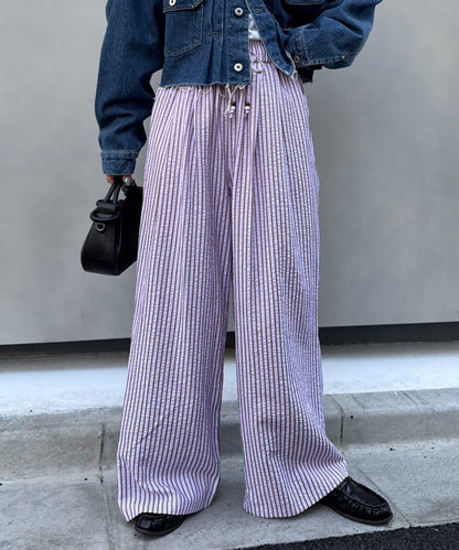 UNISEX 加大碼 條紋鬆緊 睡褲