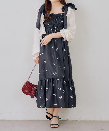 抽褶長款連衣裙