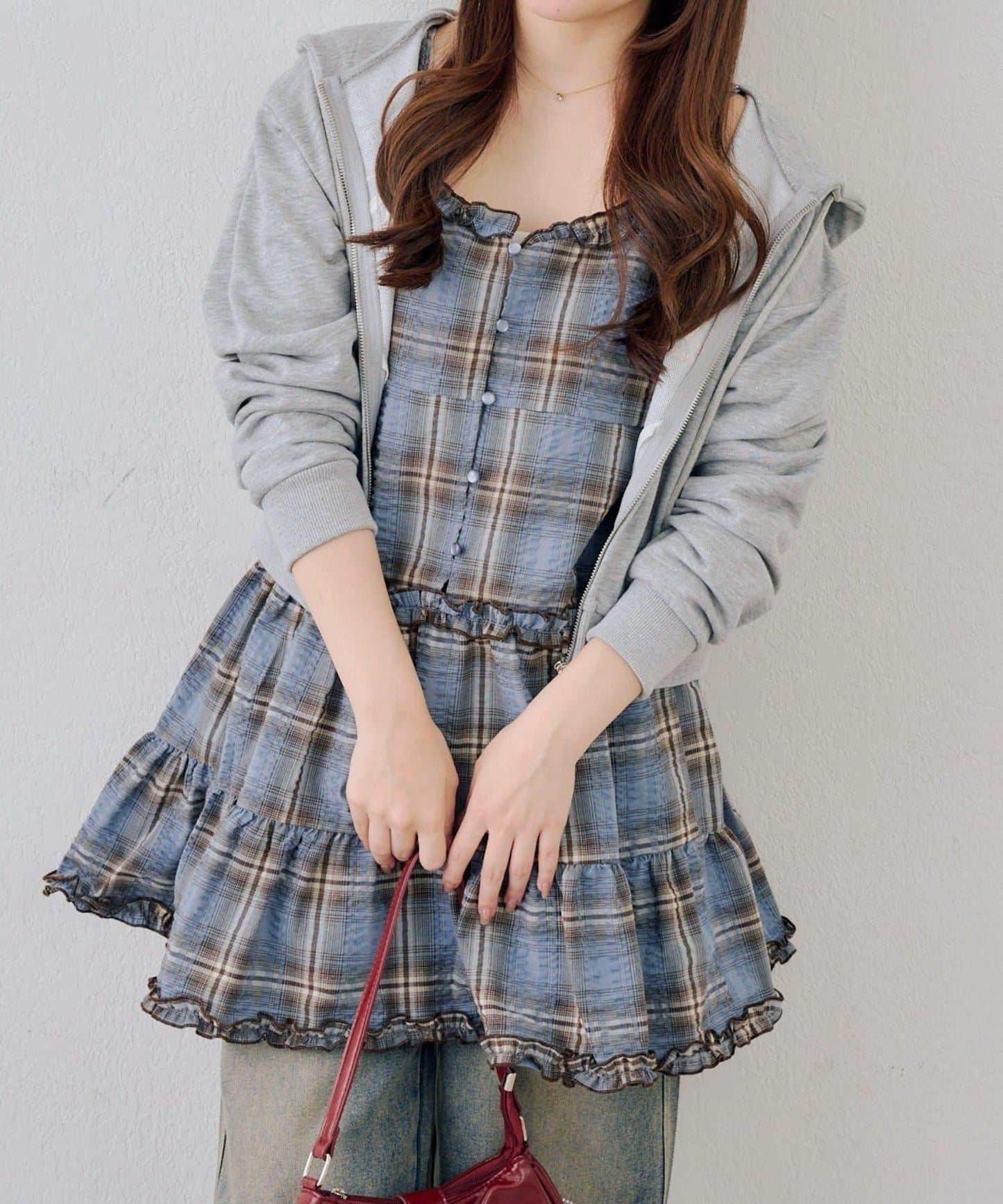 時尚層次感吊帶層疊連衣裙