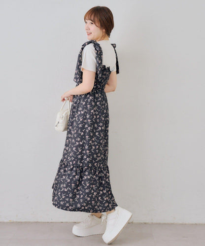 抽褶長款連衣裙