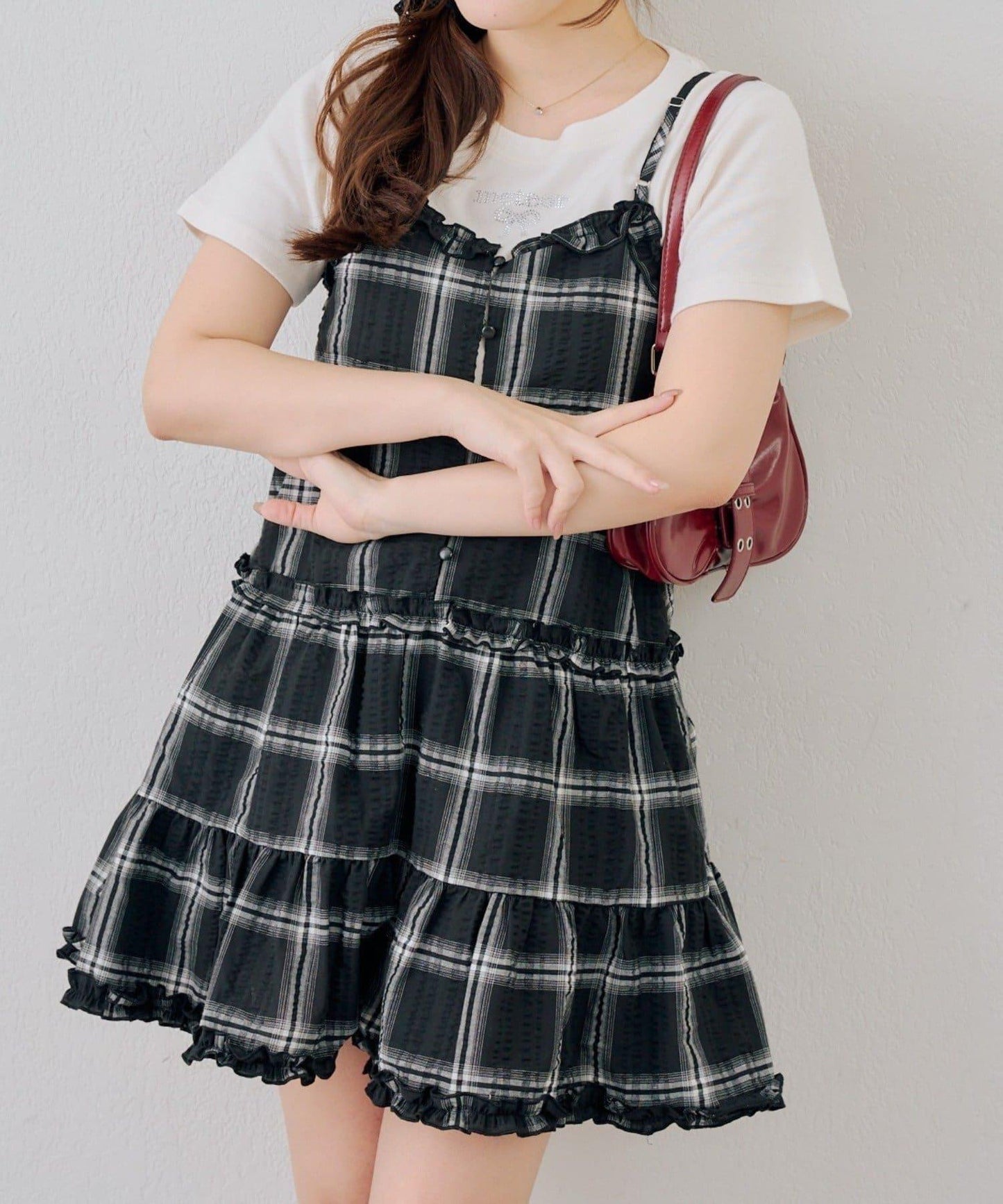 時尚層次感吊帶層疊連衣裙