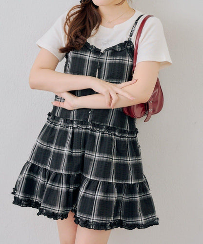 時尚層次感吊帶層疊連衣裙