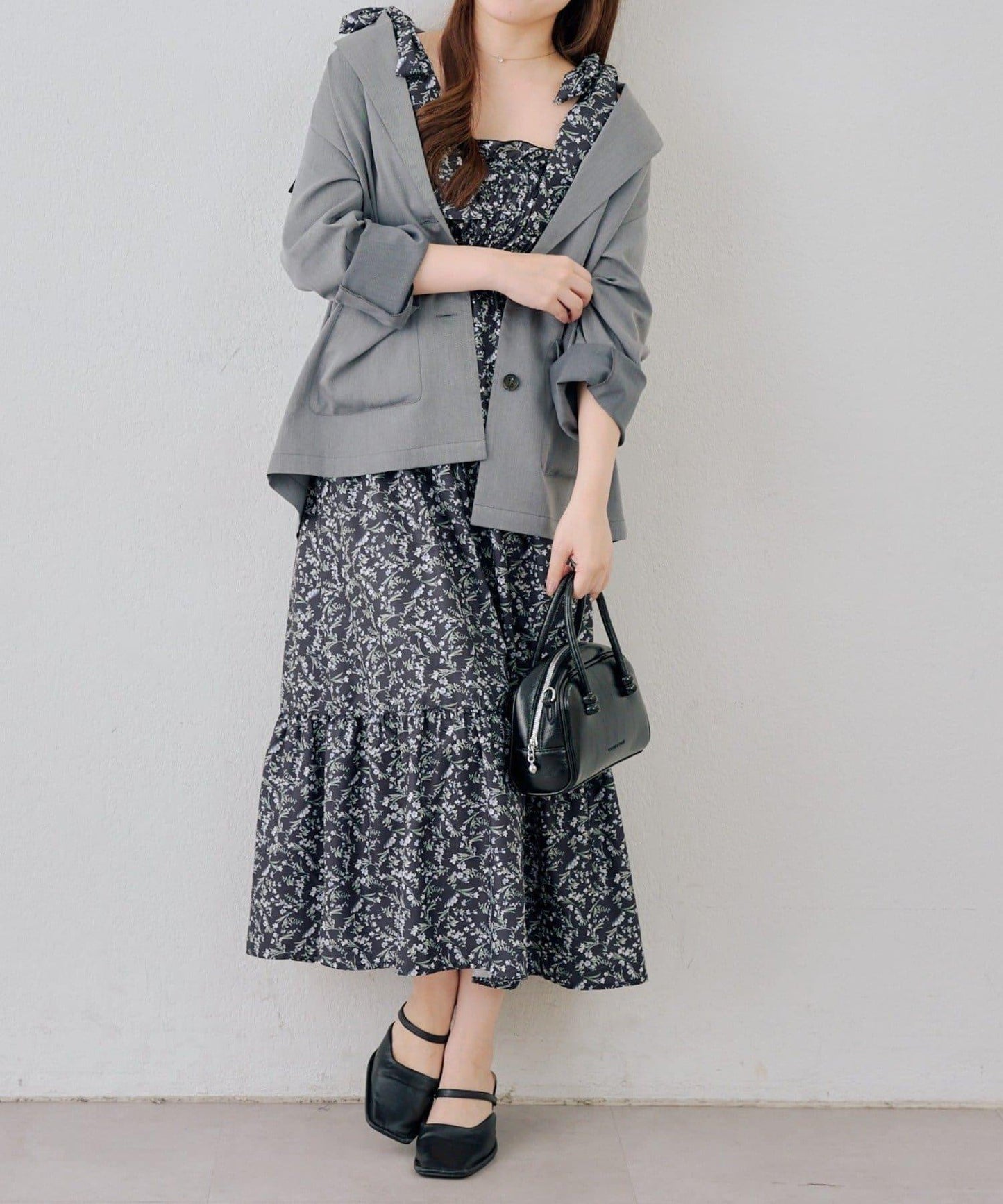 抽褶長款連衣裙