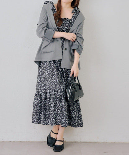 抽褶長款連衣裙