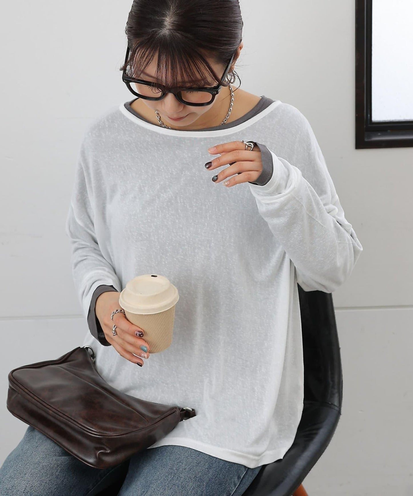 歐泊透紗平紋針織套頭上衣（網店限定）