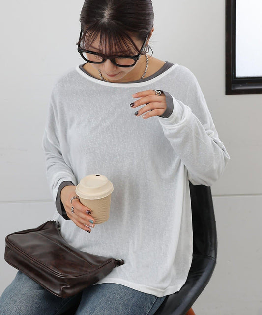 歐泊透紗平紋針織套頭上衣（網店限定）