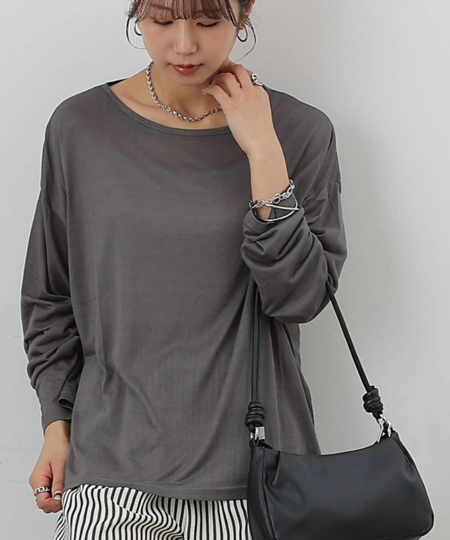 歐泊透紗平紋針織套頭上衣（網店限定）