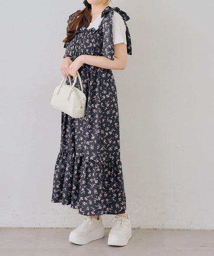 抽褶長款連衣裙