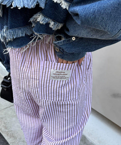 UNISEX 加大碼 條紋鬆緊 睡褲