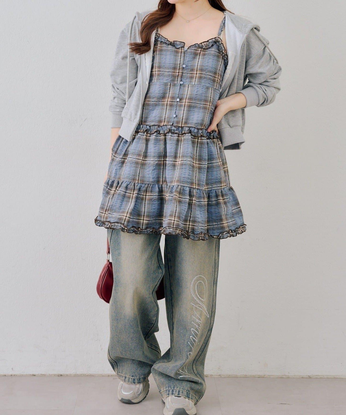 時尚層次感吊帶層疊連衣裙