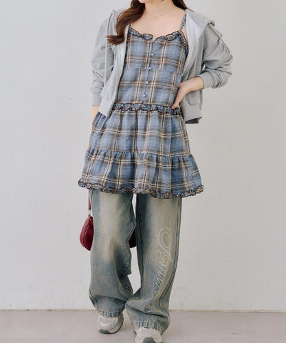 時尚層次感吊帶層疊連衣裙