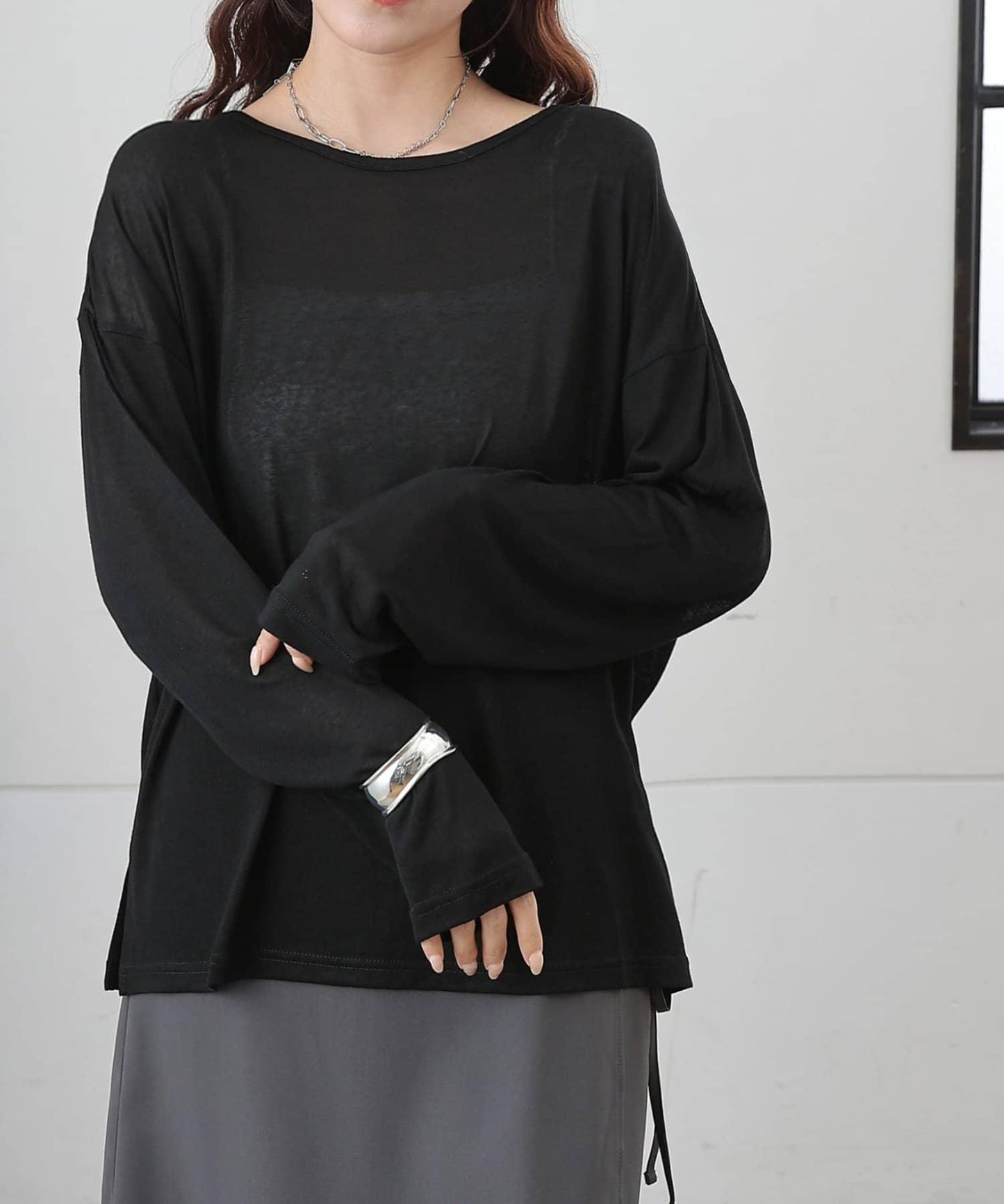 歐泊透紗平紋針織套頭上衣（網店限定）