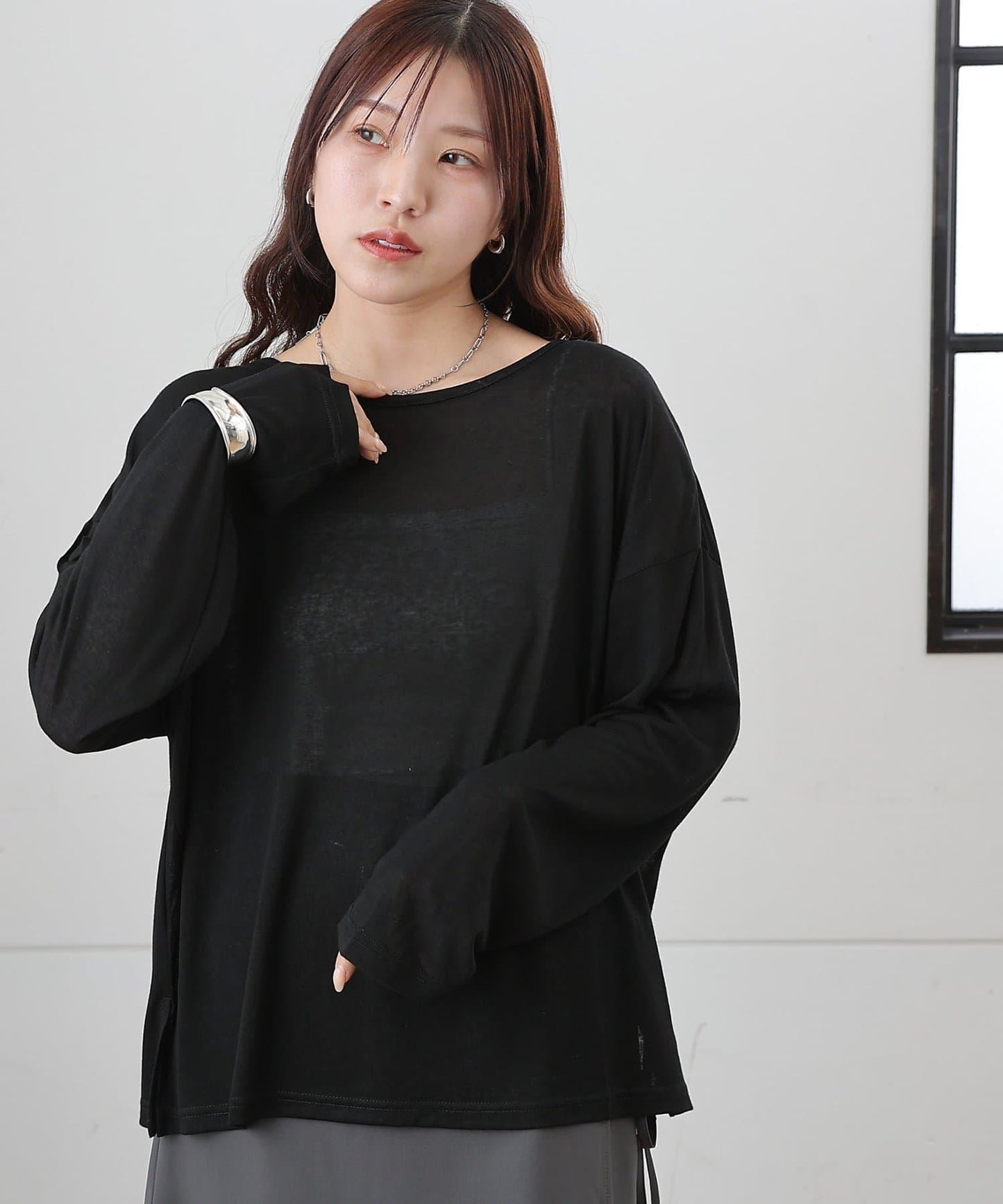 歐泊透紗平紋針織套頭上衣（網店限定）