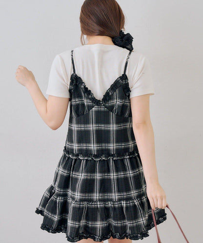 時尚層次感吊帶層疊連衣裙