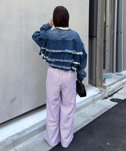 UNISEX 加大碼 條紋鬆緊 睡褲