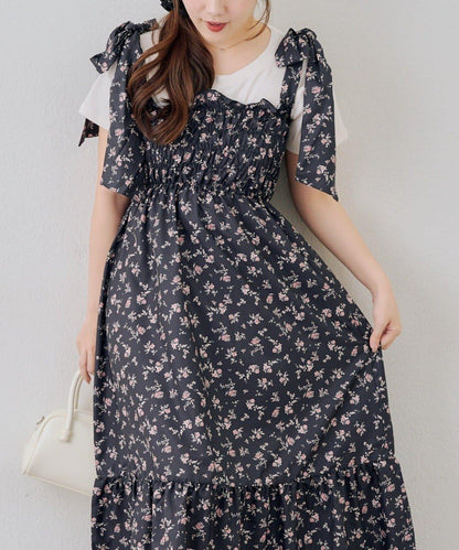 抽褶長款連衣裙