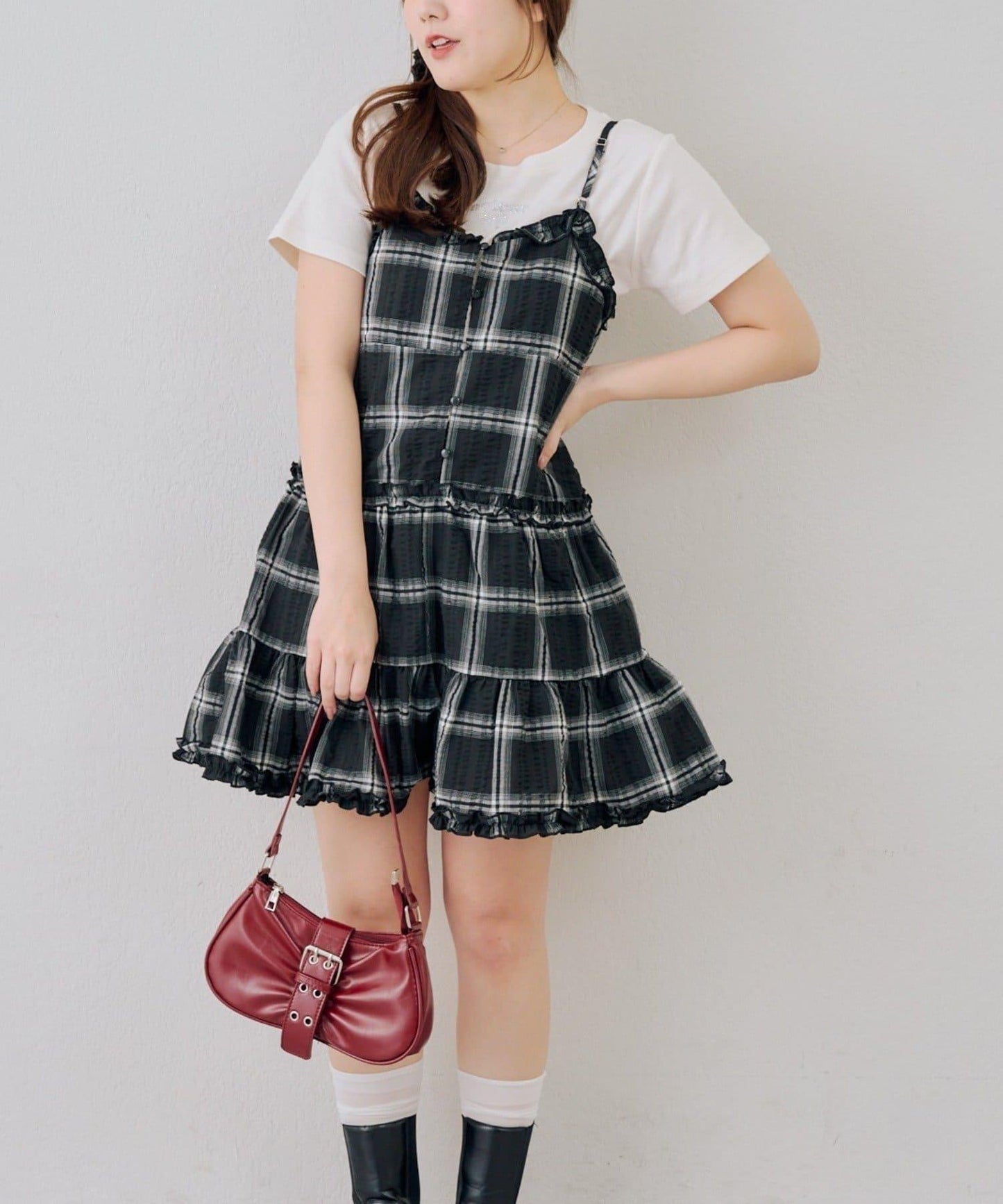 時尚層次感吊帶層疊連衣裙