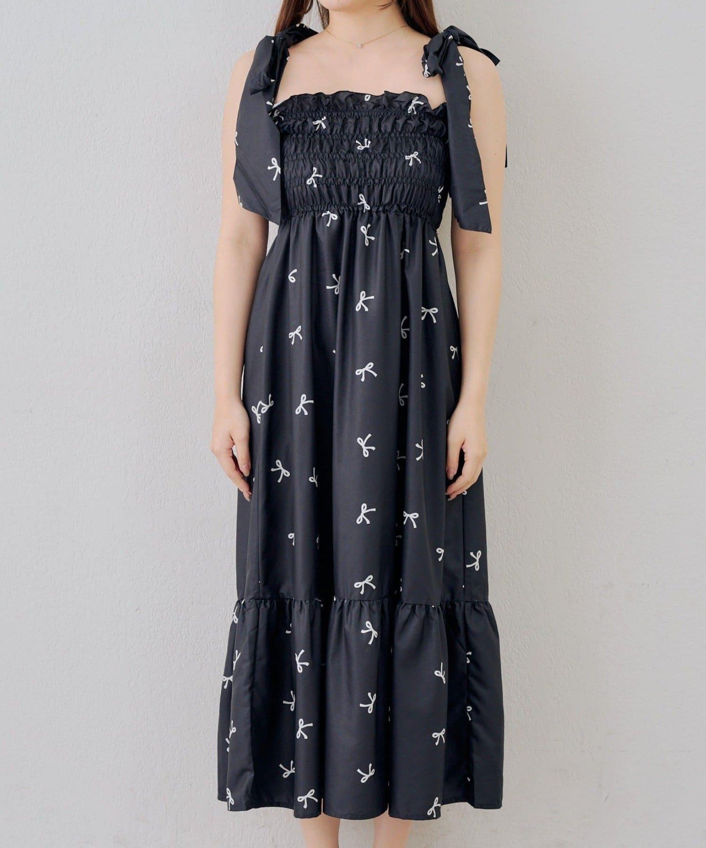 抽褶長款連衣裙