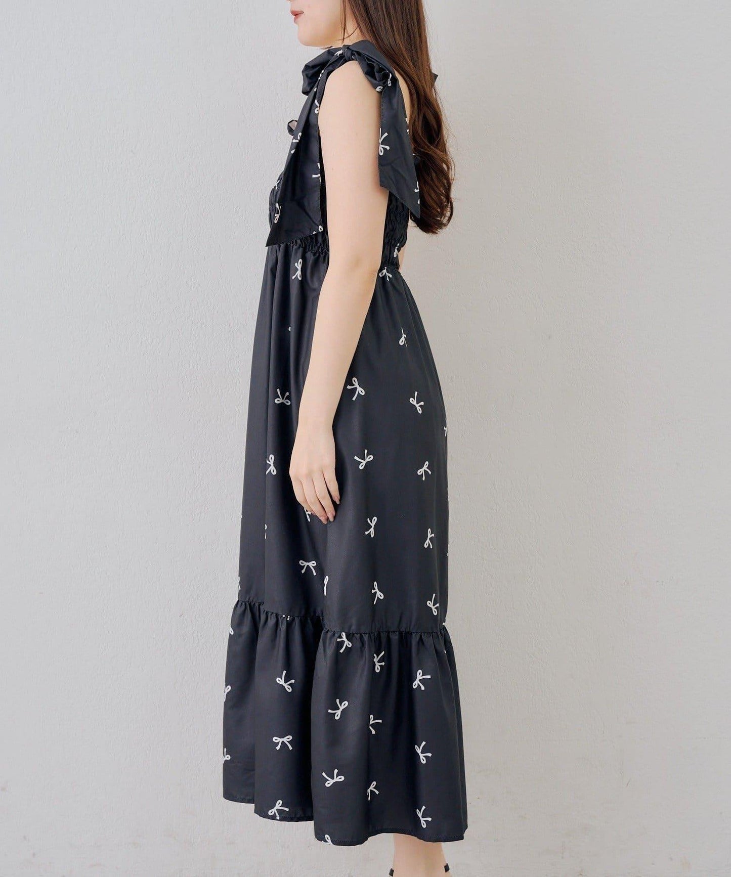 抽褶長款連衣裙