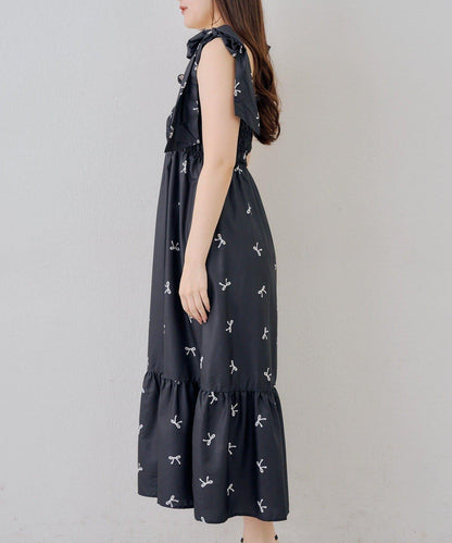 抽褶長款連衣裙