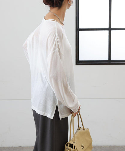 歐泊透紗平紋針織套頭上衣（網店限定）