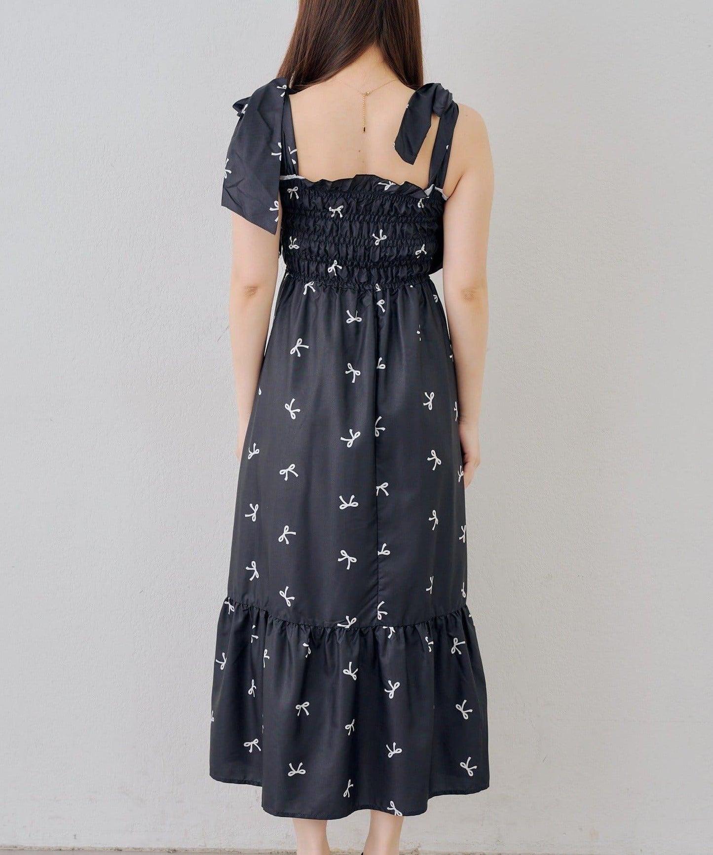 抽褶長款連衣裙