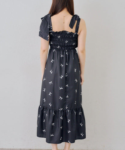 抽褶長款連衣裙