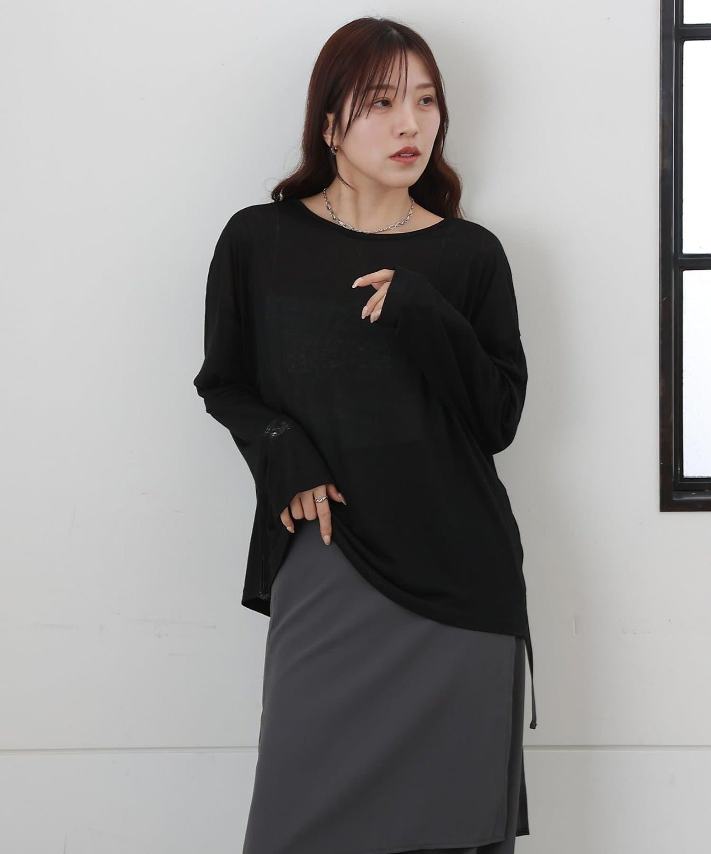 歐泊透紗平紋針織套頭上衣（網店限定）