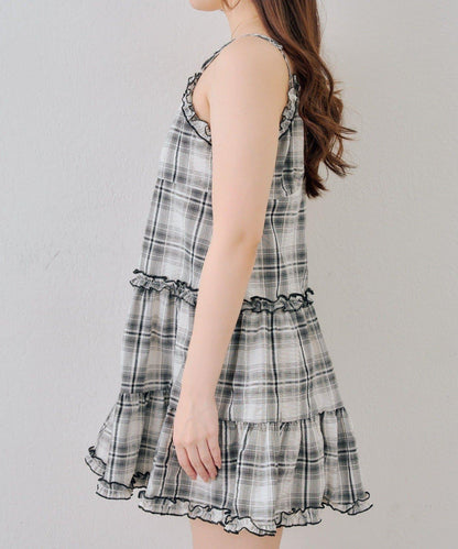 時尚層次感吊帶層疊連衣裙