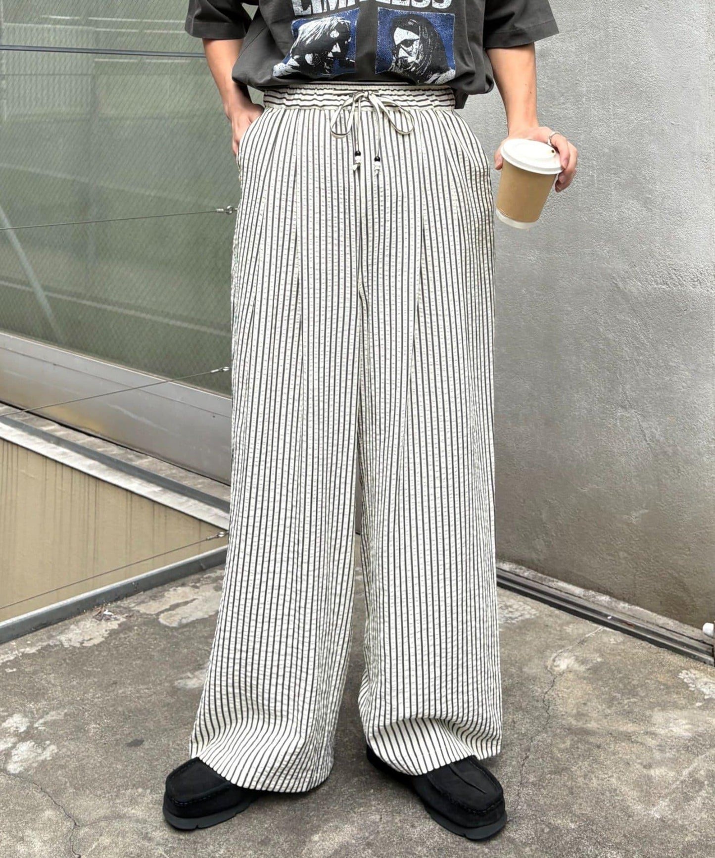 UNISEX 加大碼 條紋鬆緊 睡褲