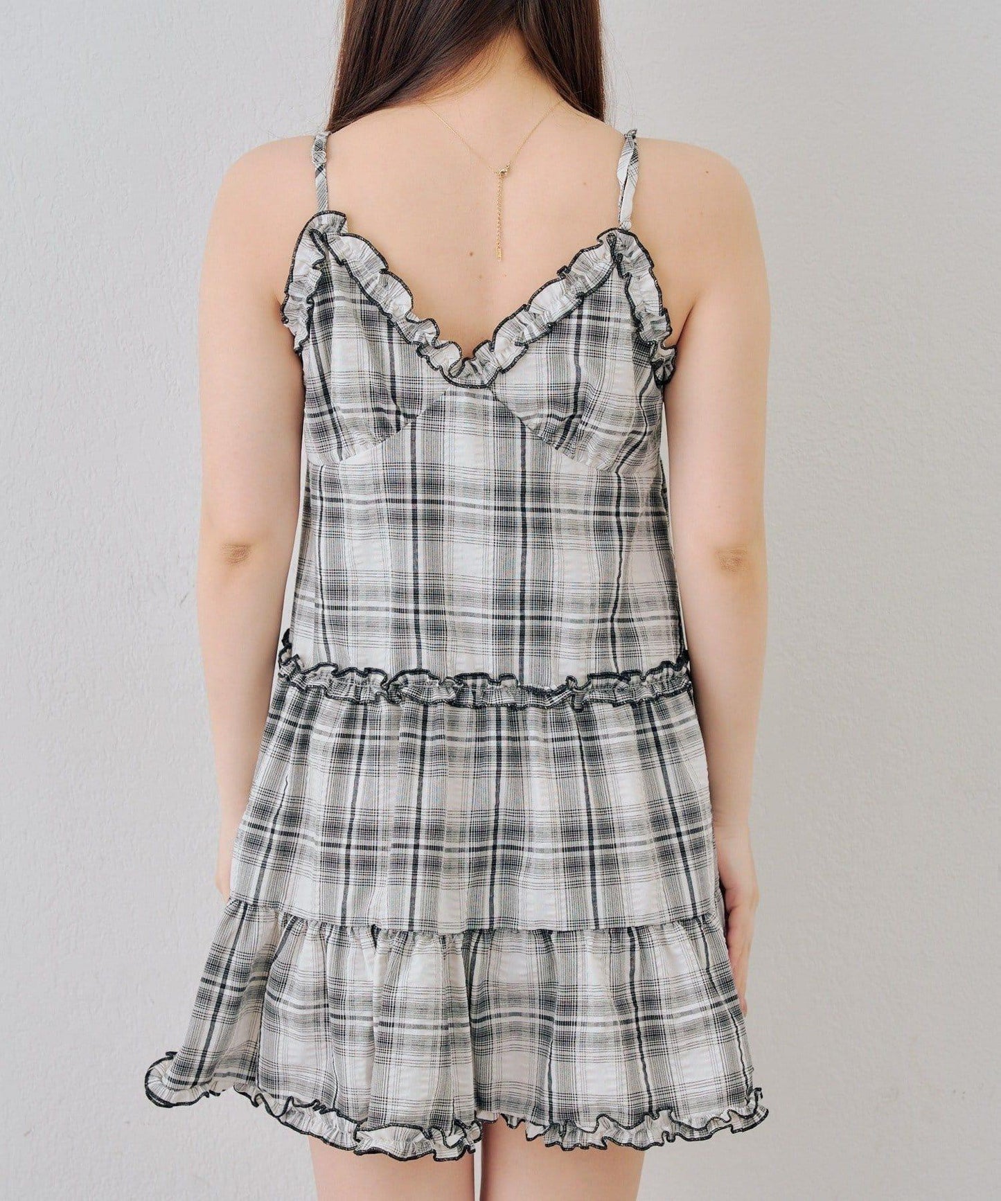 時尚層次感吊帶層疊連衣裙