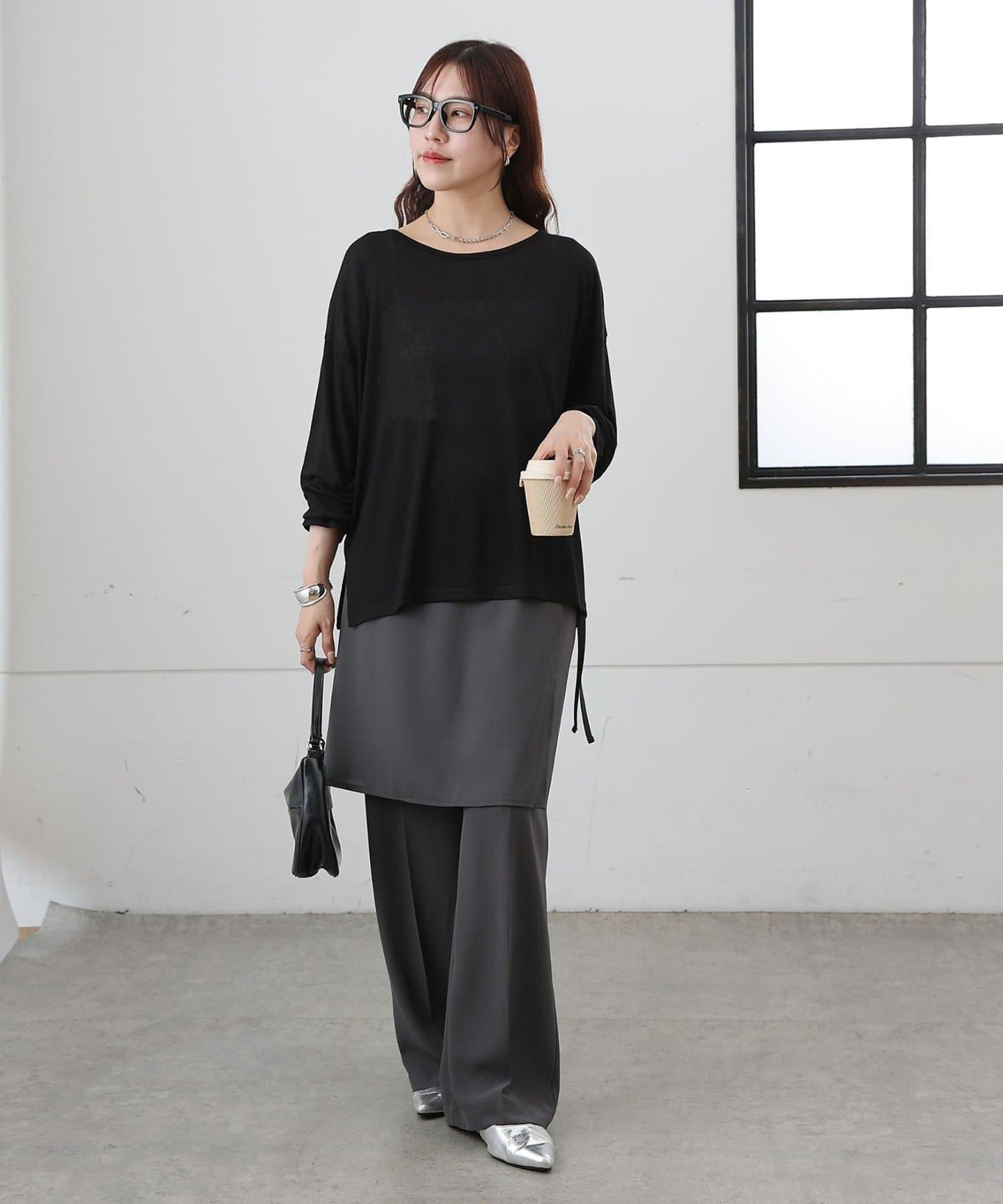 歐泊透紗平紋針織套頭上衣（網店限定）