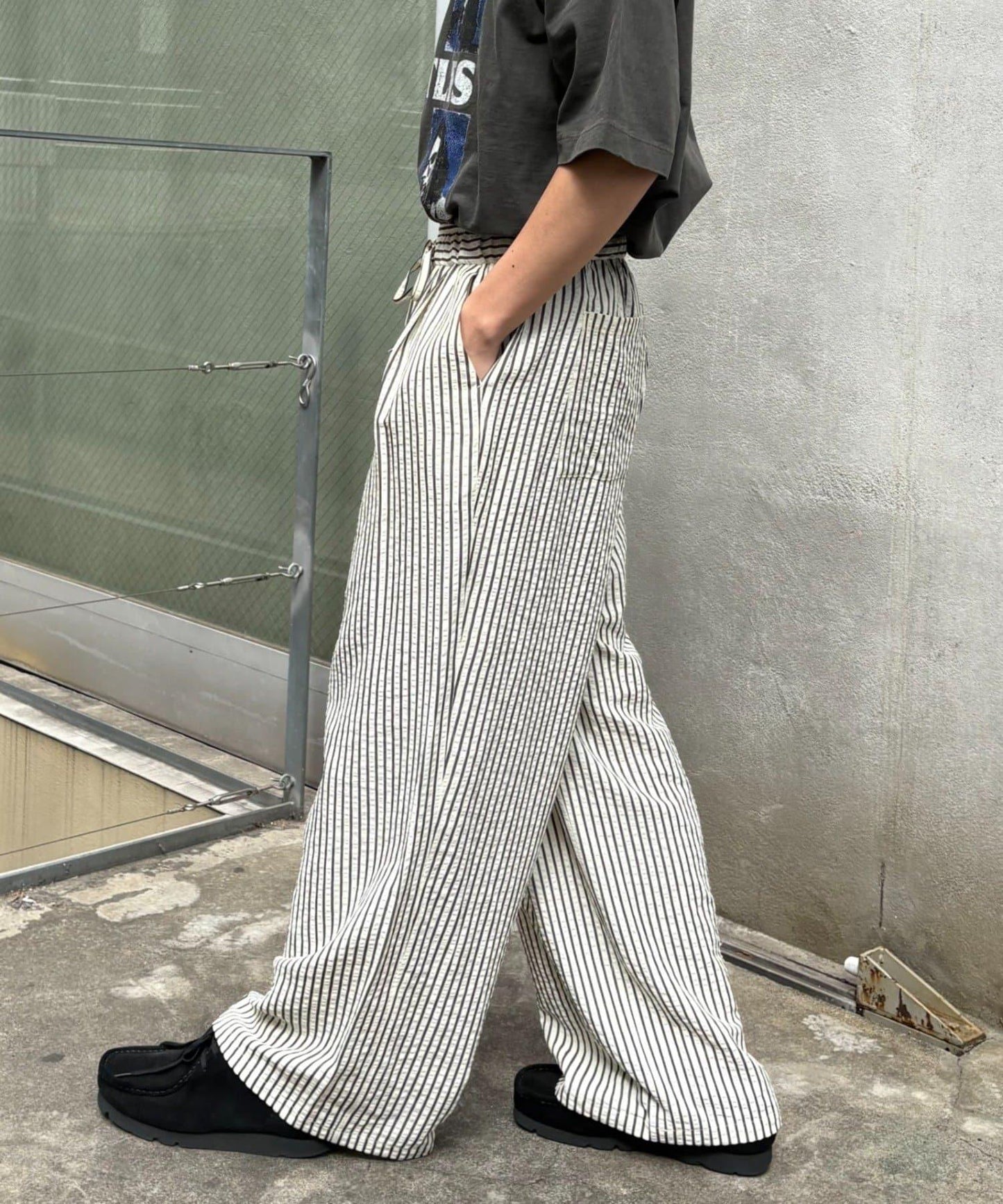 UNISEX 加大碼 條紋鬆緊 睡褲