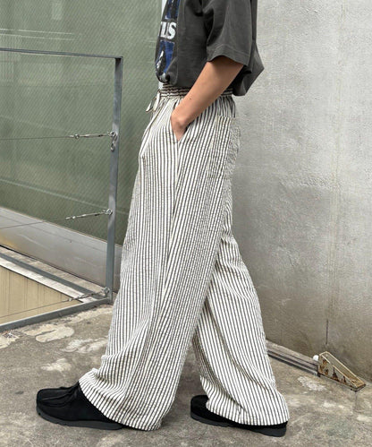 UNISEX 加大碼 條紋鬆緊 睡褲