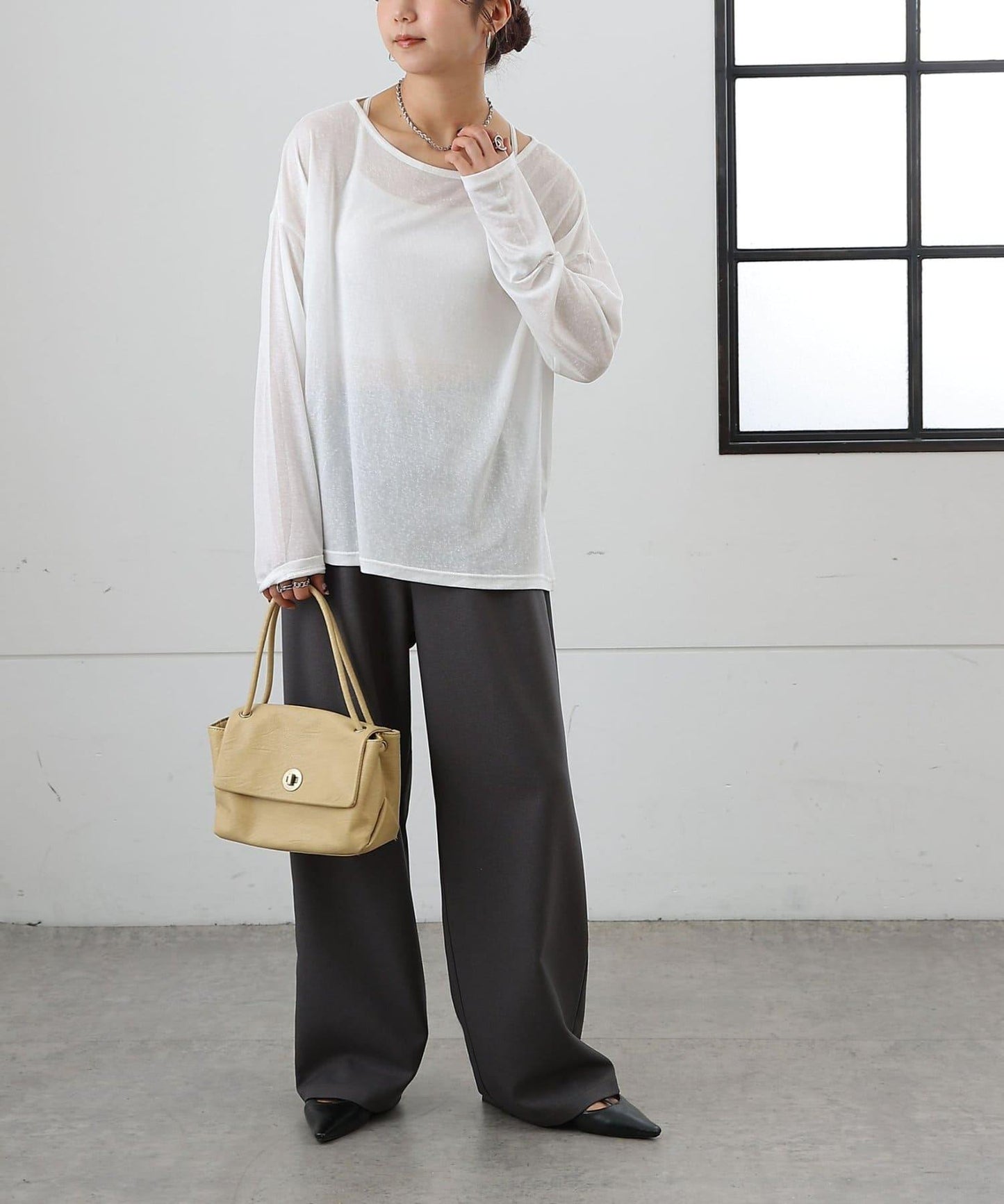 歐泊透紗平紋針織套頭上衣（網店限定）