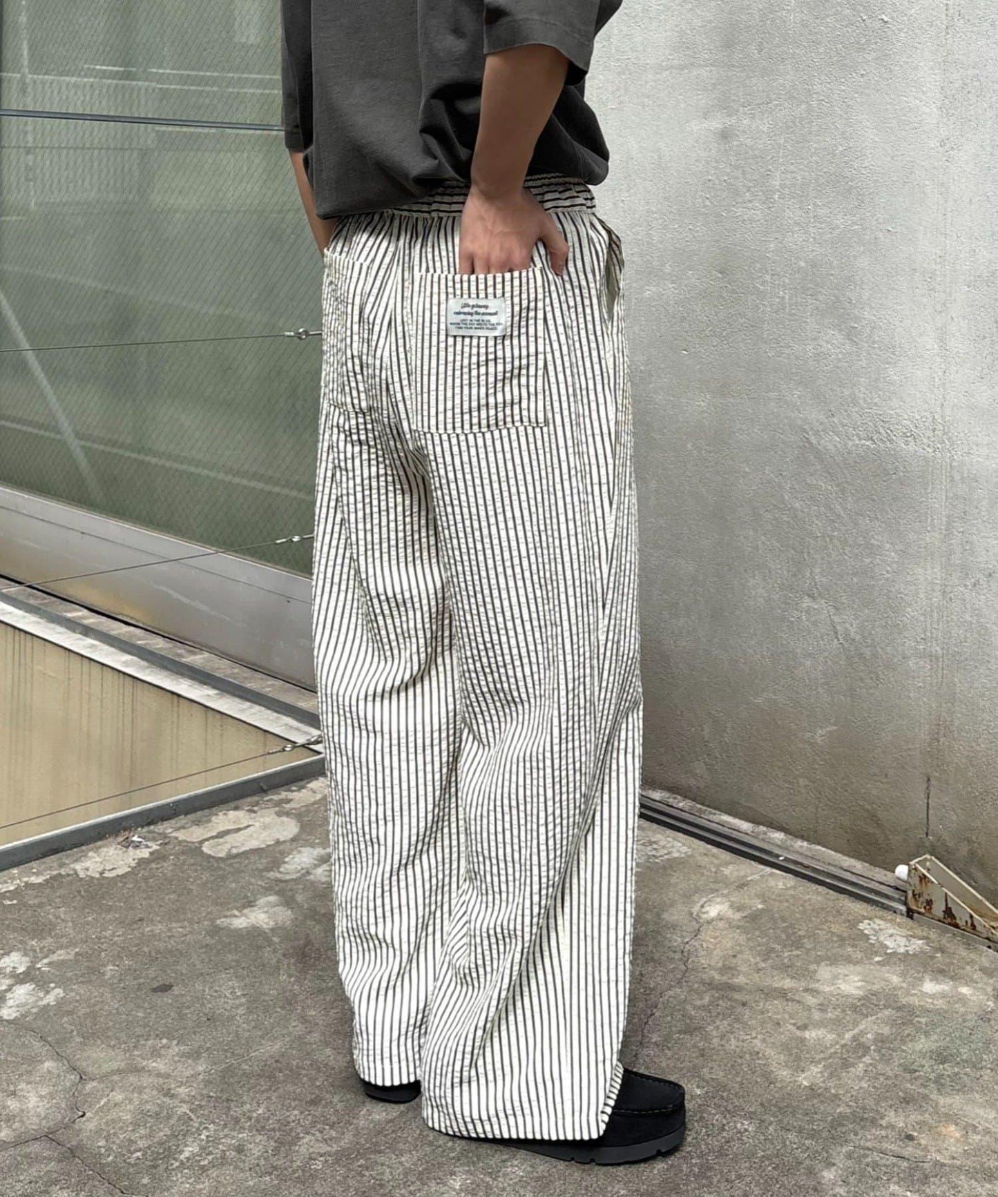 UNISEX 加大碼 條紋鬆緊 睡褲