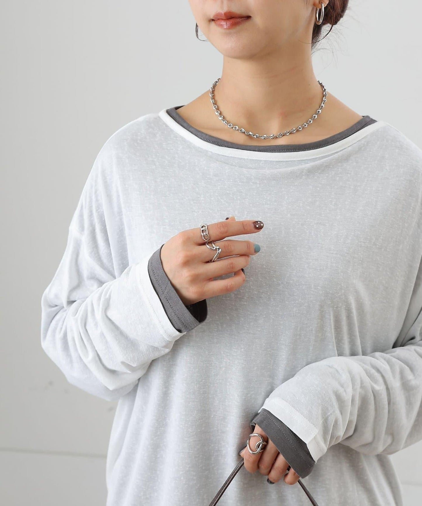 歐泊透紗平紋針織套頭上衣（網店限定）