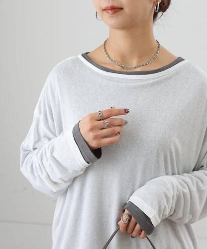 歐泊透紗平紋針織套頭上衣（網店限定）