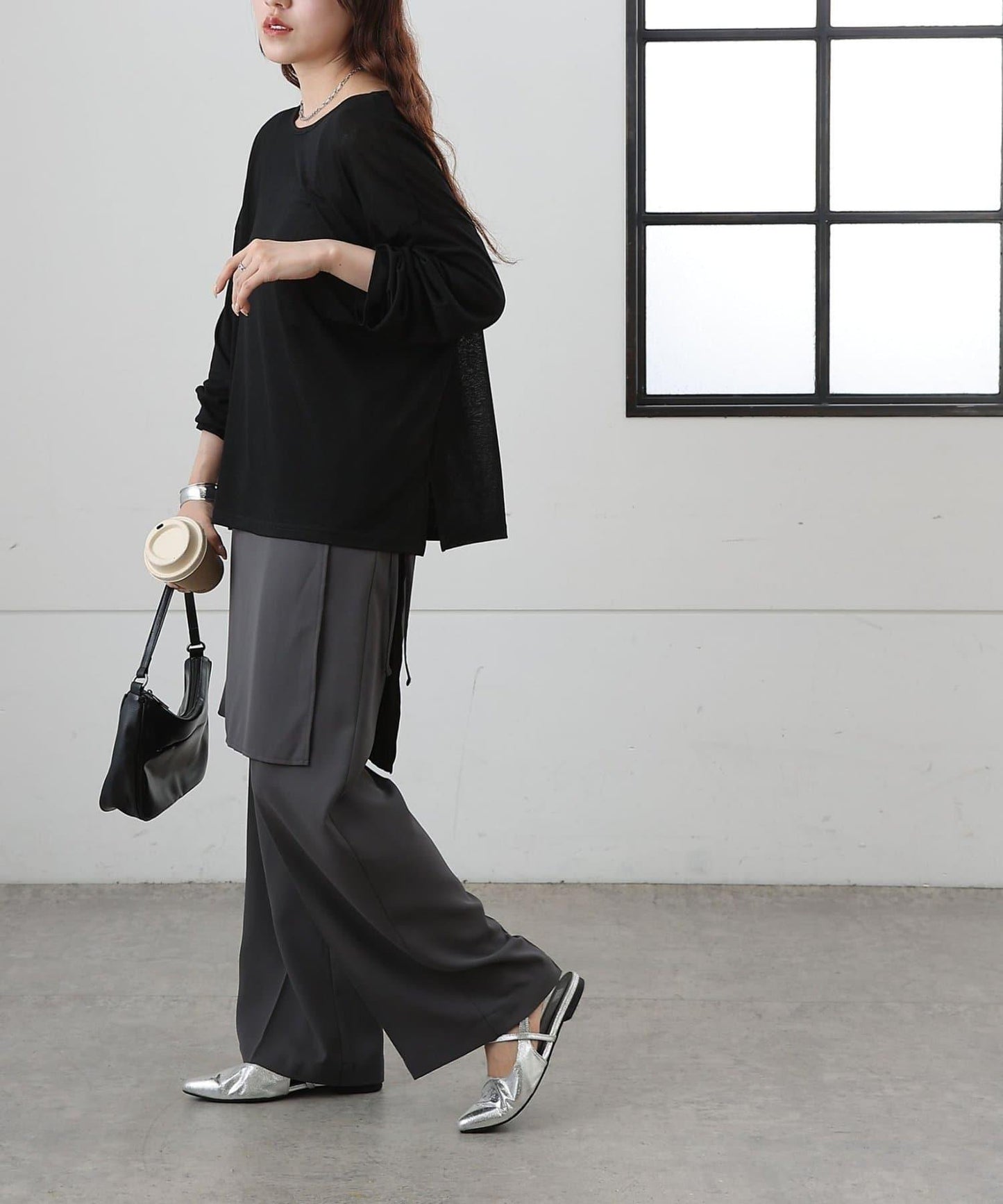 歐泊透紗平紋針織套頭上衣（網店限定）