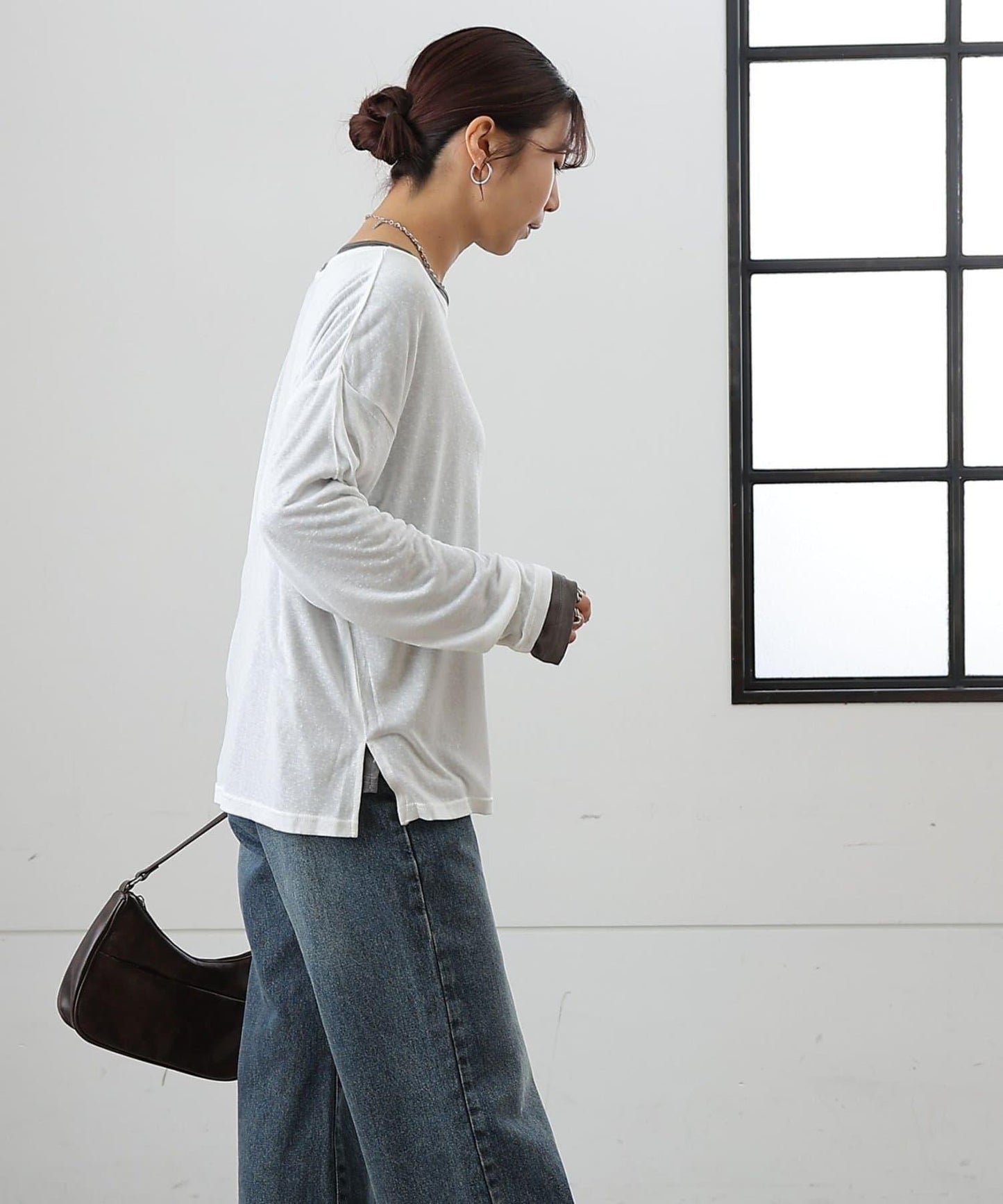 歐泊透紗平紋針織套頭上衣（網店限定）