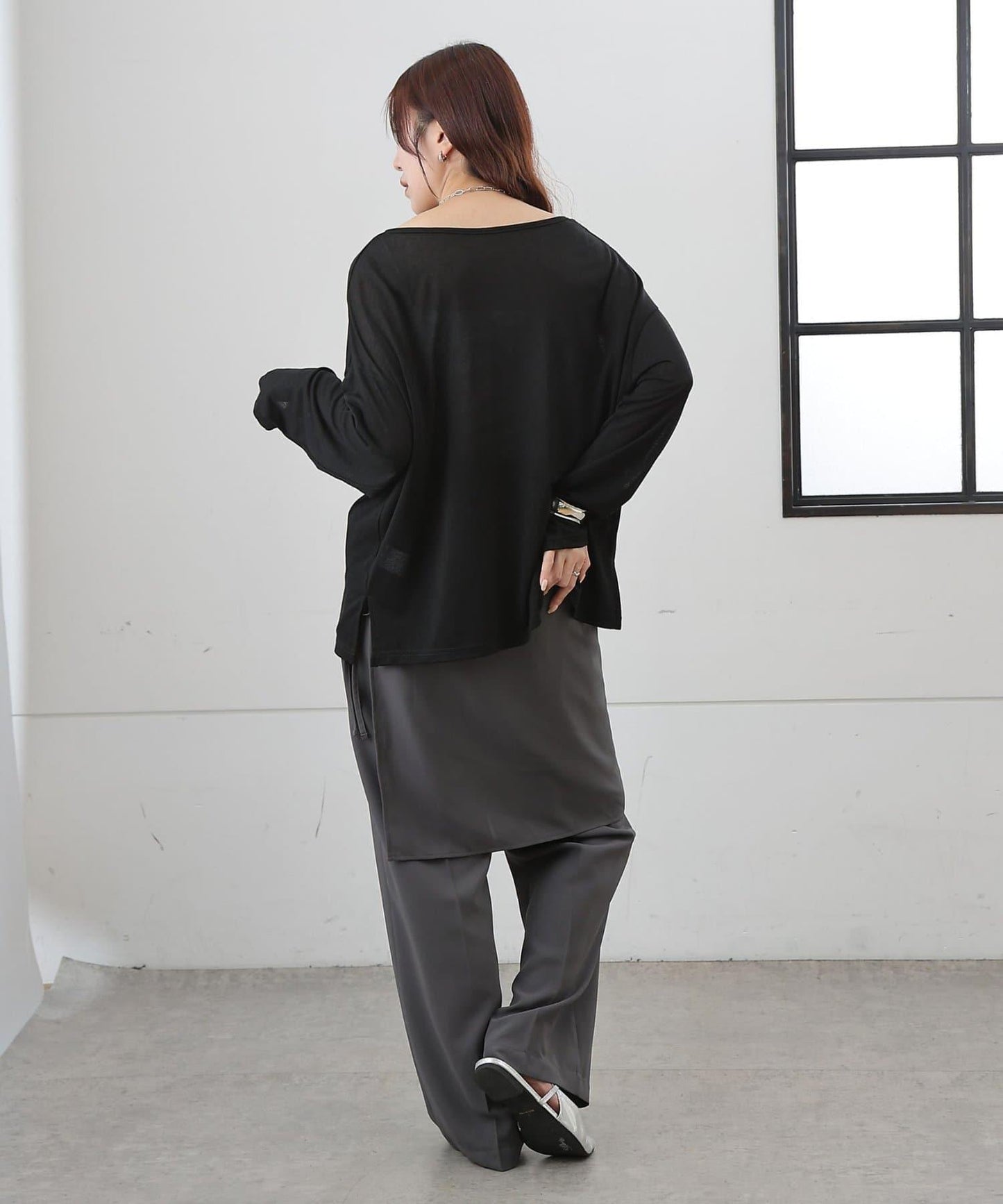 歐泊透紗平紋針織套頭上衣（網店限定）