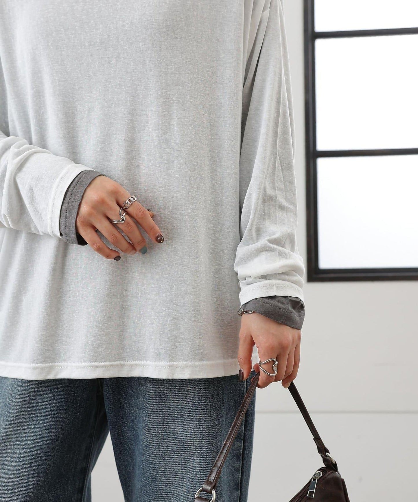 歐泊透紗平紋針織套頭上衣（網店限定）