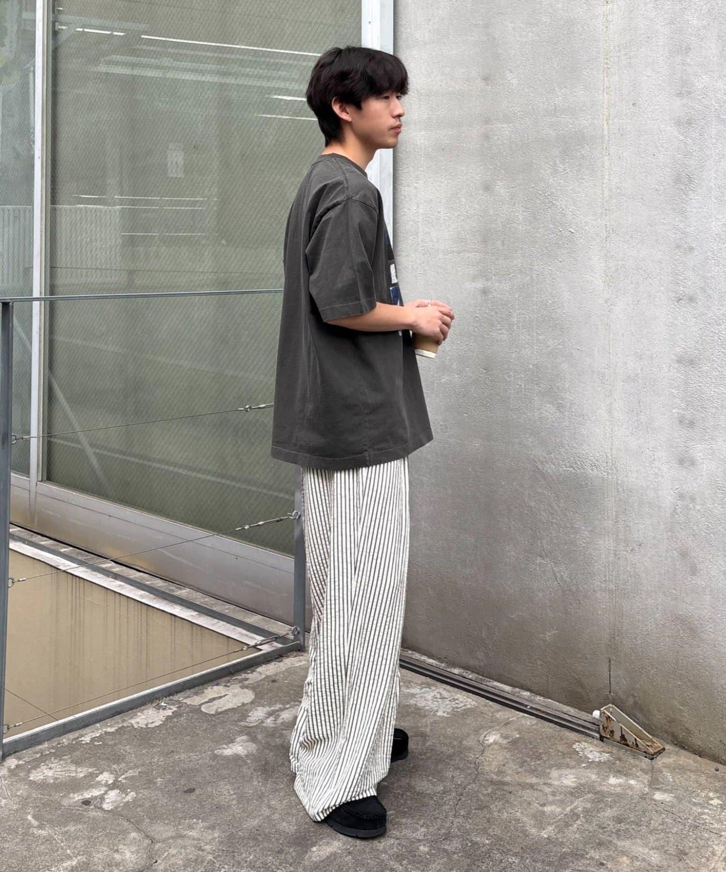 UNISEX 加大碼 條紋鬆緊 睡褲