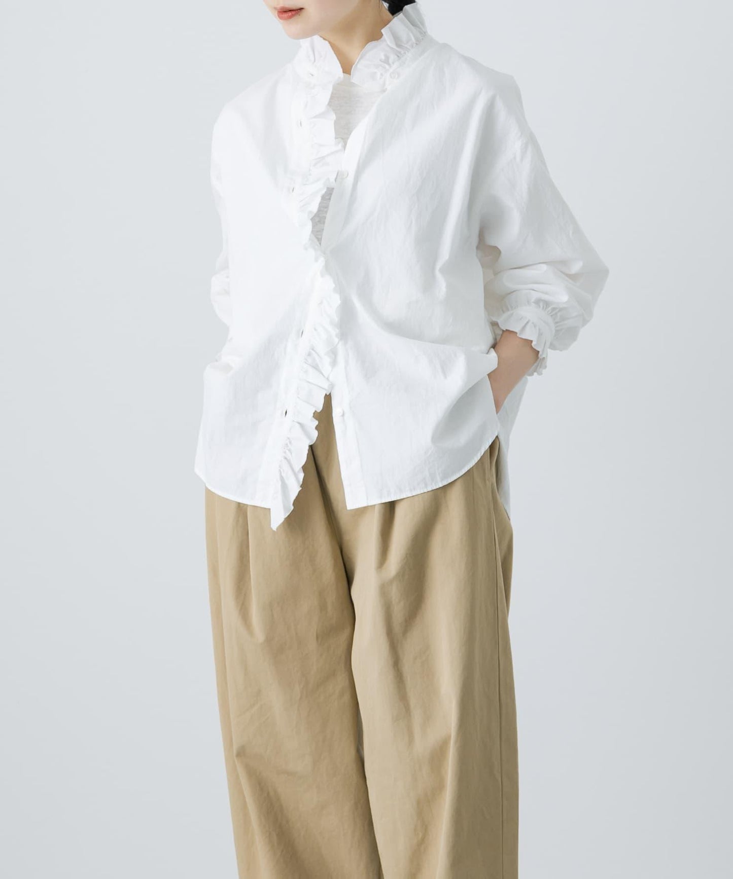 純棉荷葉邊領襯衫